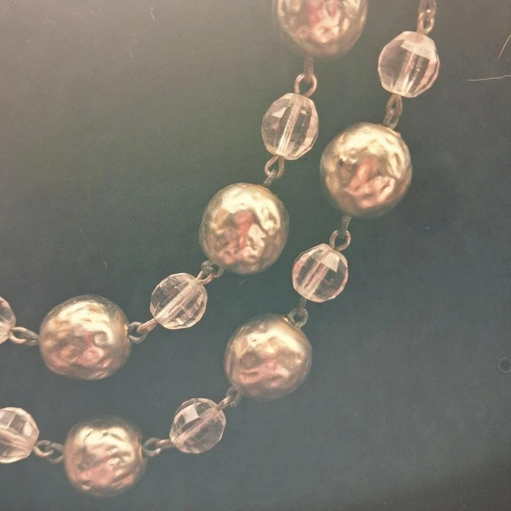 Vintage 90s retro-revival 50s inspired double choker w/hammered metallic beads